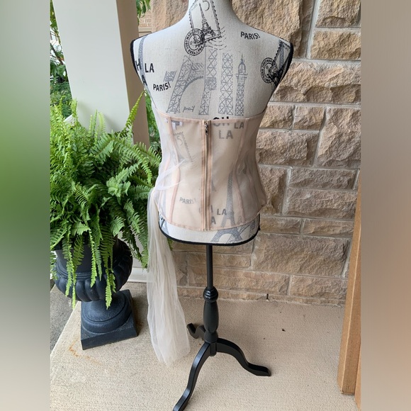 RARE FASHION NOVA Tule Mesh Nude Bustier Corset Draped Top Size Large LIKE NEW - Picture 7 of 16